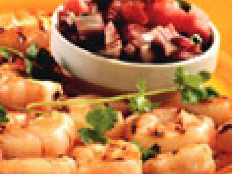 Gegrilde tijgergarnalen, salsa met watermeloen