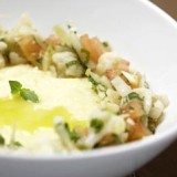 Aardappelmousseline, witloof en tomaat