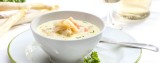 Aspergeroomsoep met gerookte heilbot en zalm