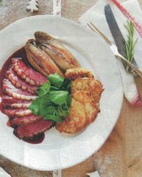 Eendenborst met port-honing saus en aardappelpannenkoekjes