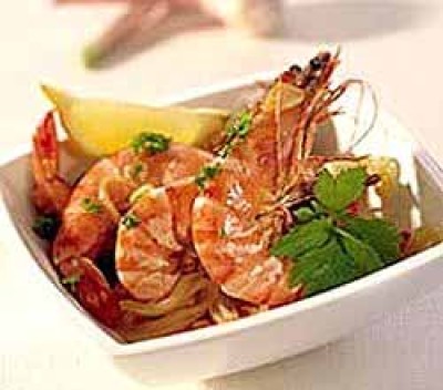 Gebakken gamba’s met curryboter en appelslaatje
