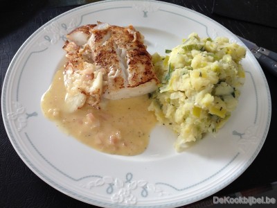 Kabeljauw met preistoemp en beurre blanc van witbier