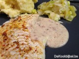 Kabeljauw, prei, wijn 'Leuvense mosterd' saus