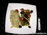 Kabeljauw met pesto, kerstomaten en olijven