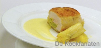 Cordon bleu van kalkoen met gestoomde prei en cambozola