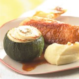 Courgette de Nice met geitenkaas en gebakken kip