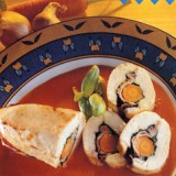 Kiprolletjes met ham, wortel en spinazie