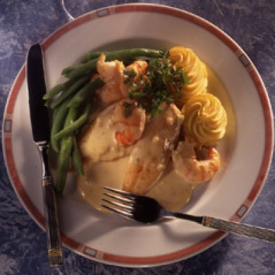 Kip met scampi's en prinsessenboontjes