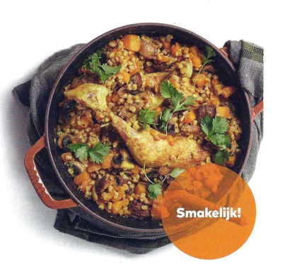 Kippenstoopfpotje met honingbier en parelspelt