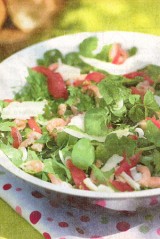 Kruidensalade met garnalen en boontjes
