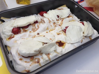 Lasagne met kerstomaat, artisjok en Parmaham