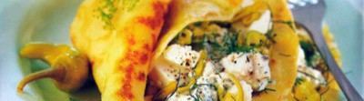 Pikante pannenkoek gevuld met feta en groene peper