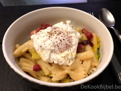 Pasta carbonara met prei
