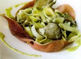 Pasta met oesterzwammen en Ganda ham