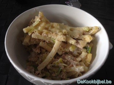 Pasta met prei, tonijn en boursin 3 pepers