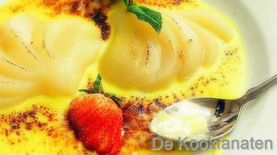 Perengratin met witte chocolade