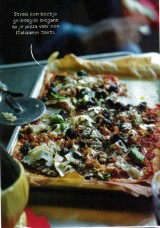Pizza met aubergines en pancetta.