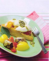 Gegrilde polenta met mozarella en gele tomaat