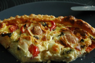 Quiche kerstomaten, mozzarella en geitenkaas