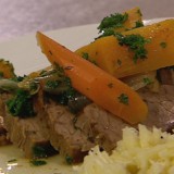 Gesmoord rundvlees met pastinaak, pompoen en rammenas