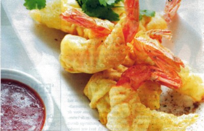 Loempia van scampi met zoetzuur