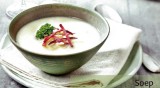 Knolseldersoep met gerookte eendenfilet