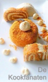 Parfait van speculaas , rolbiscuit met speculaaspasta en kaneelsaus