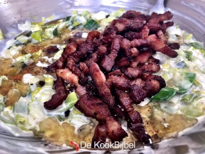 Tagliatelle met prei en spek
