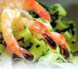 Gerookte Nobashigarnalen met pasta en groen kruiden