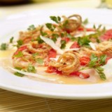 Carpaccio van varkensvlees met gefruite sjalot