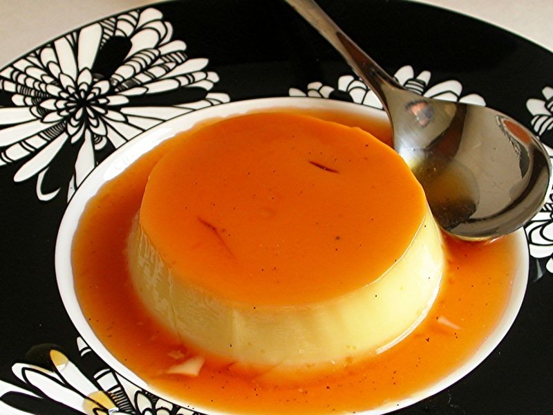 Coconut flan with passion fruit