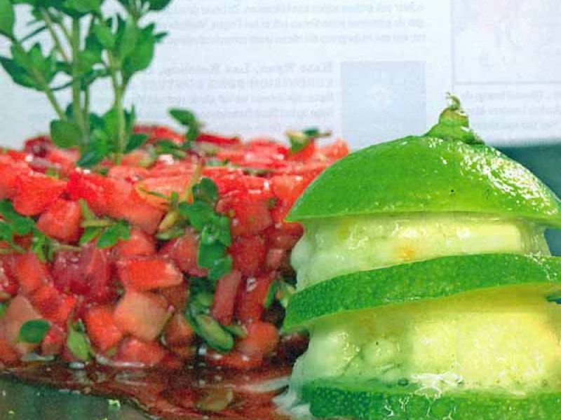 Marinated strawberries with lime sorbet