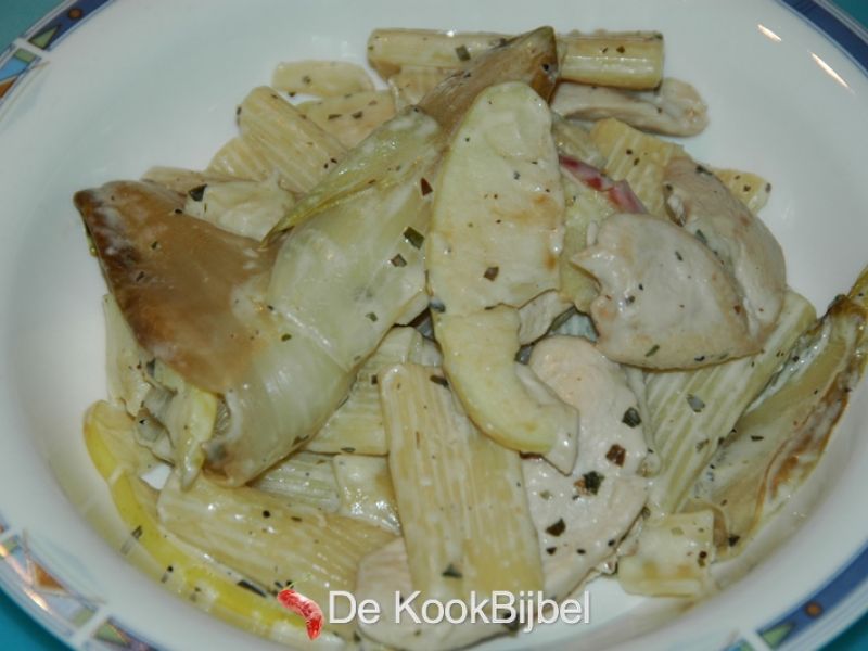 Pasta met witloof, appel en kip