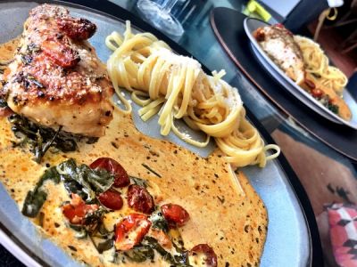 Kip, Spinazie, Zongedroogde tomaat in de oven met Linguini