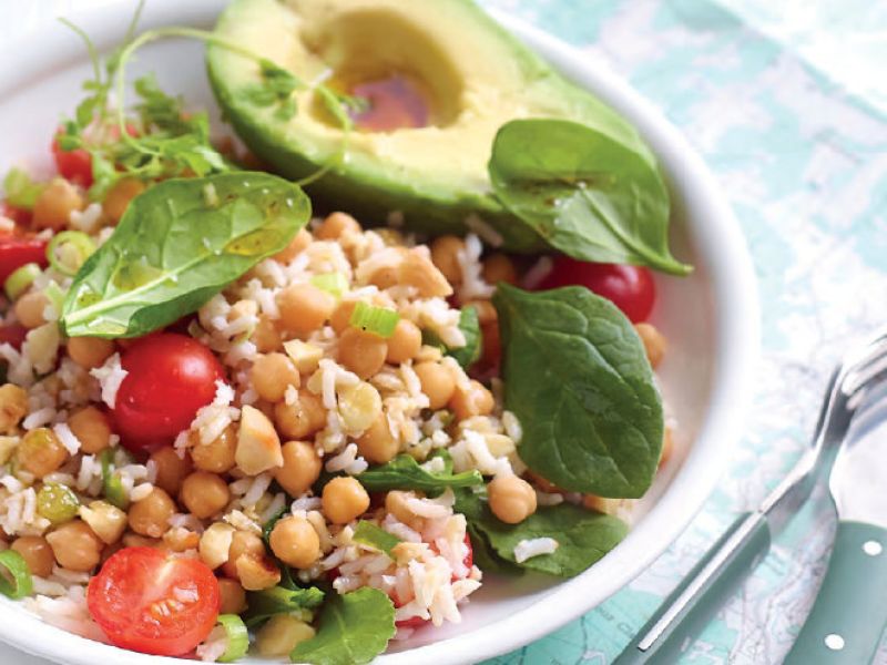 Salade van kikkererwten en rijst