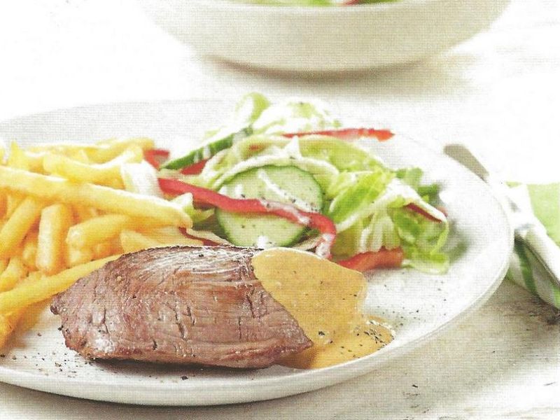 Steak met romige pestosaus