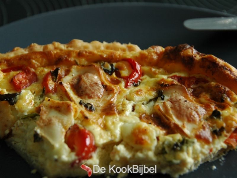 Quiche kerstomaten, mozzarella en geitenkaas