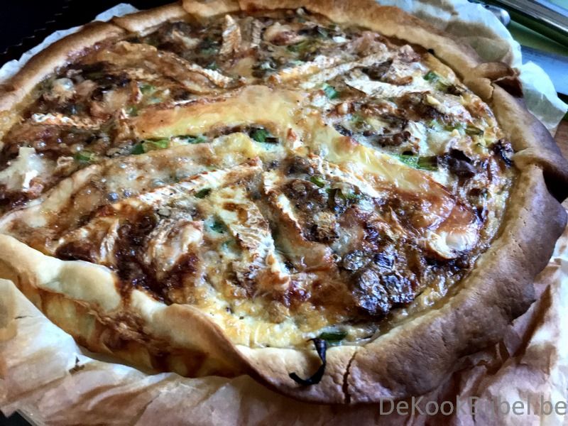 Quiche met prei, walnoot, camembert en lente ui