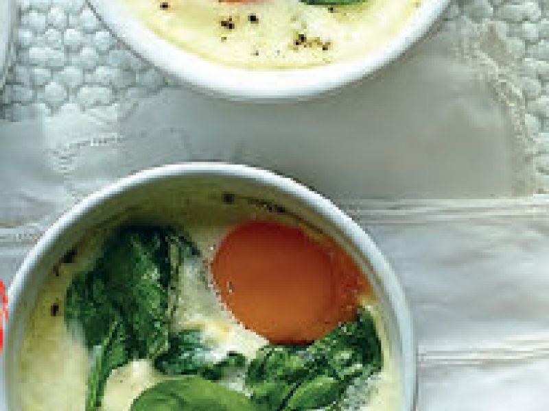 Oeufs en cocotte met spinazie